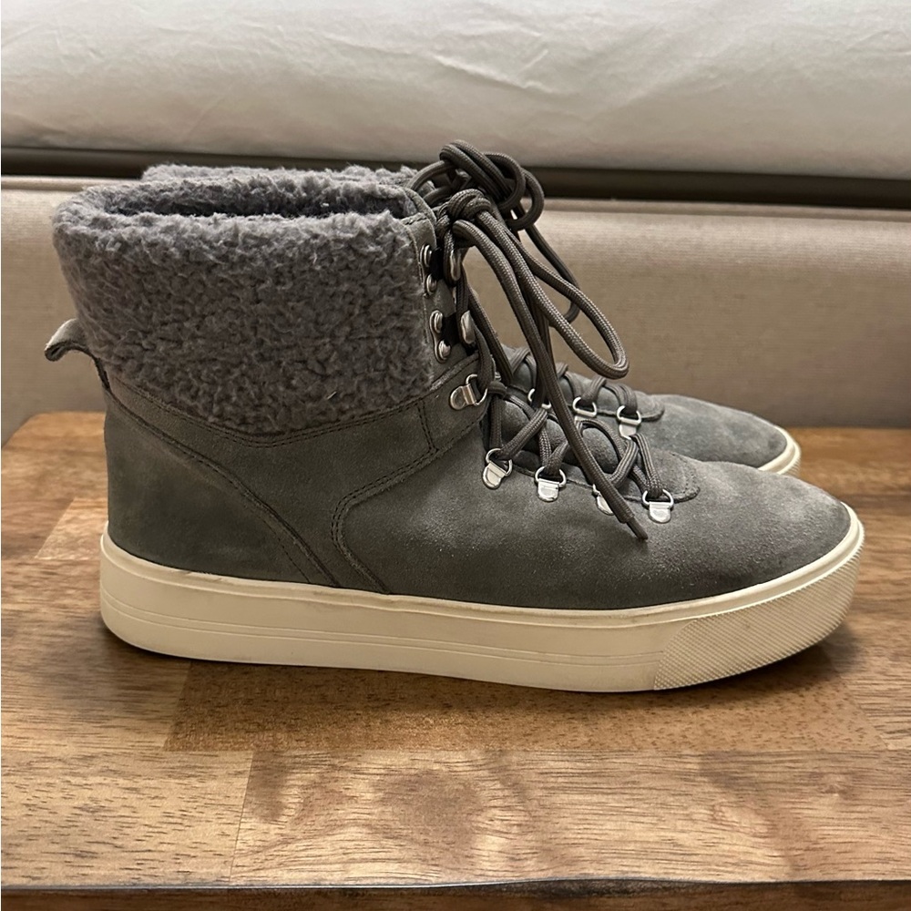 J Slides Gray Suede High-Top Sneakers